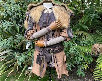 Medieval LARP Arm Wraps, Light Brown Herringbone Wool Mixture, Viking, Celtic, Ranger, Archer, Warrior, Fantasy, Cosplay, Renaissance Faire