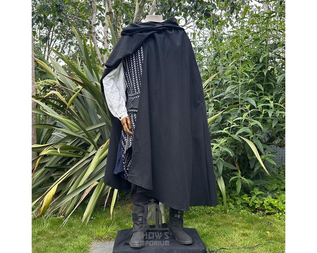 フード付き4ウェイマント - ブラック、LARP、中世、コスプレ