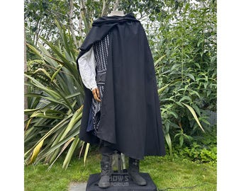 4 Way Cloak with Hood - Black, for LARP, Medieval, Cosplay, Fantasy Costumes, and Renaissance Faire