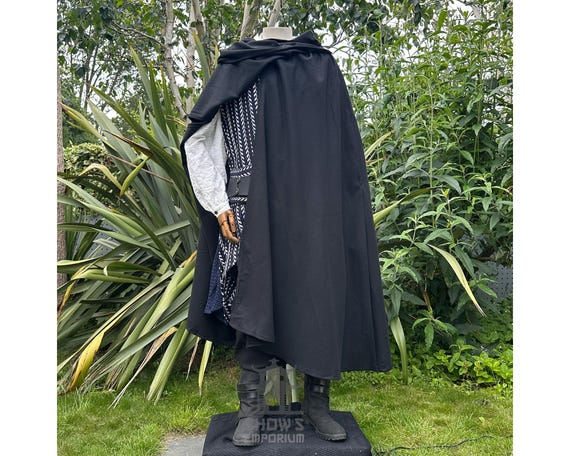 LARPフード付きマント、ブラックウールマント、ルネッサンスフェア