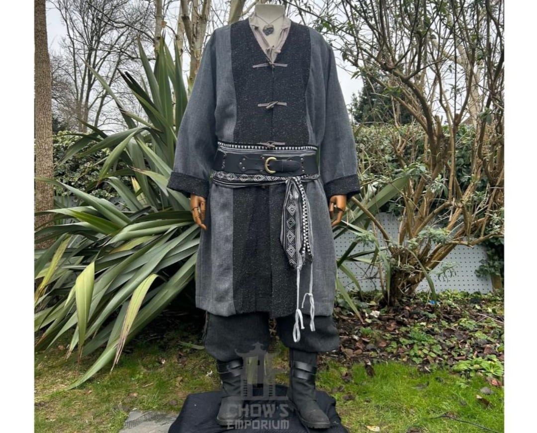 Medieval LARP Robe, Renaissance Faire Robe, Grey & Black Cotton Coat ...