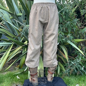 Medieval Straight Leg LARP Pants with Side Lace & Braiding, Brown Wool, Slim Cut, Viking, Pirate,Knight, Fantasy, Cosplay, Renaissance Faire image 3