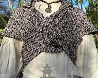 Medieval LARP Scarf Hood, Maroon, Beige & Black, Cowl, Gugel, Mantle, Assassin, Ranger, Rogue, Viking, Fantasy Cosplay, Renaissance Faire