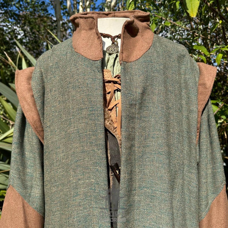LARP Robe With High Collar, Green & Brown, Renaissance Faire Robe ...