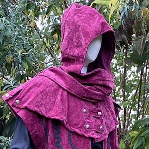 Scarf Hood - Red Wrap Around Faux Suede | LARP, Rogue, Medieval, Viking, Assassin, Druid, Celtic Warrior, Fantasy Cosplay, Ren Faire