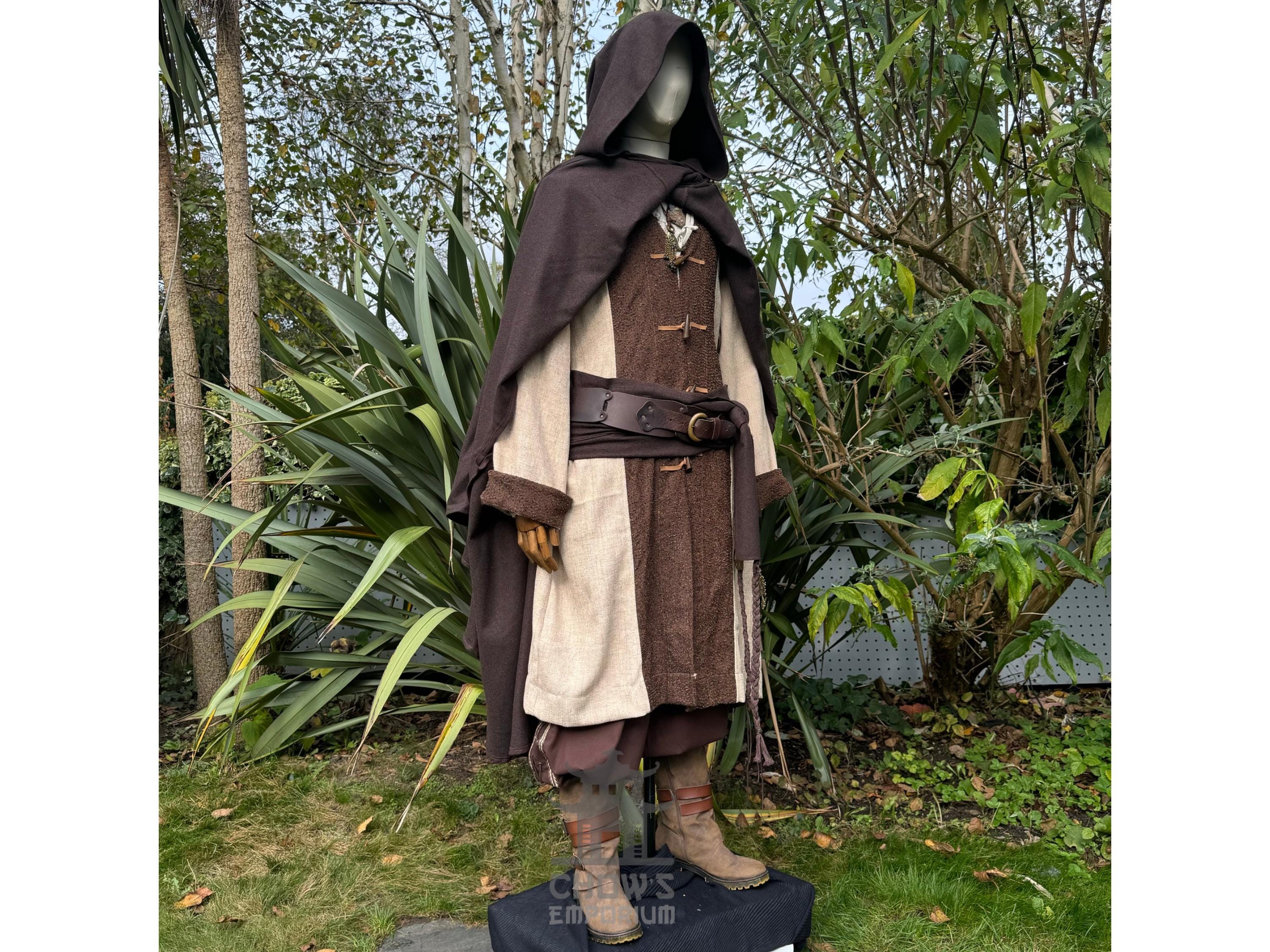 中世の商人 LARP 衣装 - 3点 - マント、チュニック、サッシュ