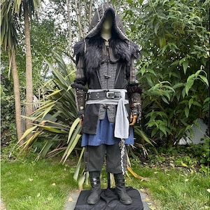 Rogue Druid Outfit - 7 Pieces | Jacket, Hood, Vambraces, Shirt, Pants, Belt, Sash | For LARP, Medieval, Viking, Druid, Barbarian,Ren Faire