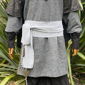 LARP Sash with Decorative Accessories - Light Grey Wool