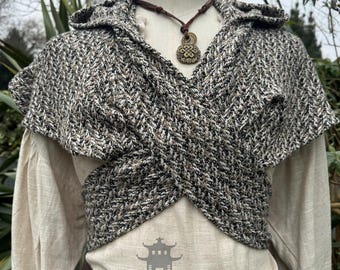 Medieval LARP Scarf Hood, Brown, Beige & Black, Cowl, Gugel, Mantle, Assassin, Ranger, Rogue, Viking, Fantasy, Cosplay, Renaissance Faire
