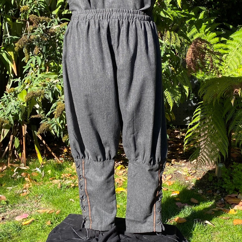 Medieval Viking Pants Grey Wool Trousers with Braiding image 9
