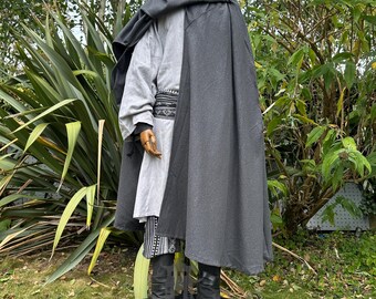 中世LARPフード付きマント、ルネッサンスフェアケープ、グレーウール