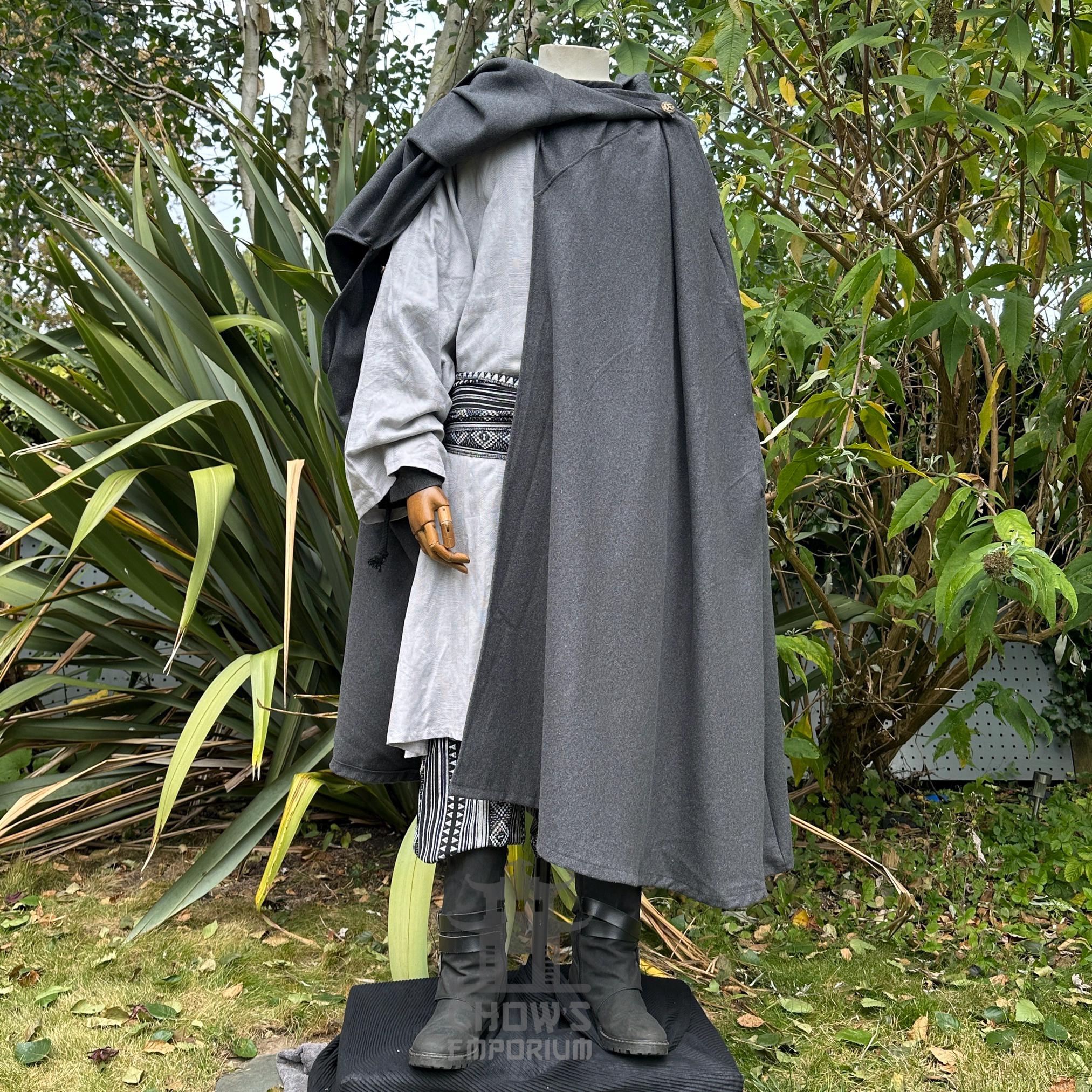 中世LARPフード付きマント、ルネッサンスフェアケープ、グレーウール