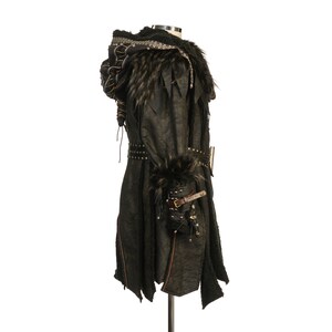Dark Warrior 3-Piece Set – Perfect for Fighter, Warlock, and Assassin characters in LARP, Cosplay, and Ren Faire. Includes Faux Fur lined Studded faux leather Coat, Hood, and Vambraces.