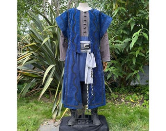 Wizard Robe Waistcoat Blue - Panelled Suede Effect|For Mage, Cleric, Alchemist, Bard, Medieval, Elven, Cosplay, Fantasy Ren Faire, LARP Fest