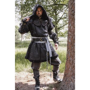 Shadow Rogue Faux Leather Armor Outfit, 7 Pieces, Black, for Cosplay, Renaissance Faire, LARP, Vikings, Medieval or History Costumes