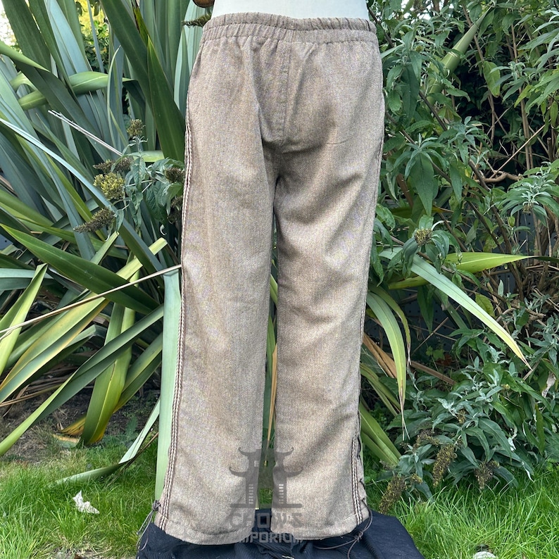 Medieval Straight Leg LARP Pants with Side Lace & Braiding, Brown Wool, Slim Cut, Viking, Pirate,Knight, Fantasy, Cosplay, Renaissance Faire image 10