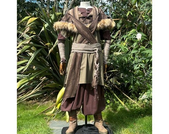 Forest Alchemist LARP Outfit 5, 5 Pieces, Brown & Green, Tunic, Hood, Pants, Belt, Sash for Viking, Cosplay, Ren Faire, LARP Events
