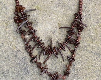 Middeleeuwse LARP dubbele ketting van gelaagde tanden, Viking, Ork, Goblin, Stam, Heidens, Bot, Krijger, Barbaar, Cosplay, Renaissancebeurs