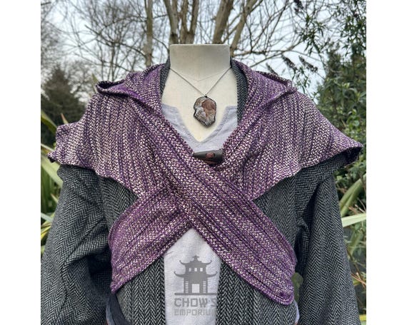 Medieval LARP Scarf Hood, Purple Wool, Cowl, Gugel, Mantle
