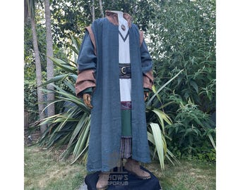Wizard Robe, Teal & Brown High Collar Robe, Medieval Sorcerer Costume, Renaissance Faire Alchemist Cleric, Elven Mage LARP Cosplay