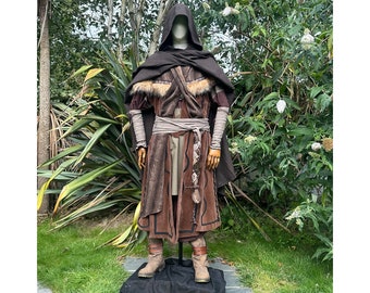 Master Forest Alchemist LARP Outfit, 8 Pieces, Brown & Green, Cloak, Waistcoat, Tunic, Hood, Pants, ArmWraps, Belt, Sash, Ren Faire, Cosplay