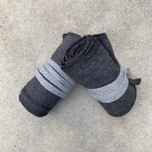 Medieval Leg Wraps - Dark Grey and Black Herringbone Wool Mixture Puttees - Gift Ideas
