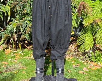 Viking Pants - Black Wool Trousers | For LARP, Viking, Pirate, Baggy, Harem,Knight, Mage, Fantasy, Festival, Cosplay, Ren Faire