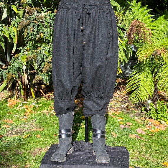 Medieval Viking Pants Black Wool Mix Trousers With Braiding 