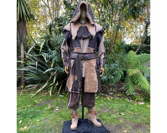 Ranger Wayfinder LARP Outfit, 3 Pieces, Waistcoat, Hood, Sash, Brown for Cosplay, Renaissance Faire, Vikings, Medieval or History events