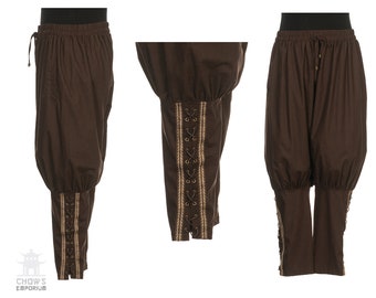 Medieval Viking LARP Pants, Brown Cotton, Pirate, Baggy, Harem, Wide Leg Trousers, Fantasy, Festival, Cosplay, Renaissance Faire