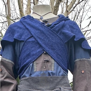 Medieval Wrap-Around Hood - Blue - Wool Scarf LARP Hood