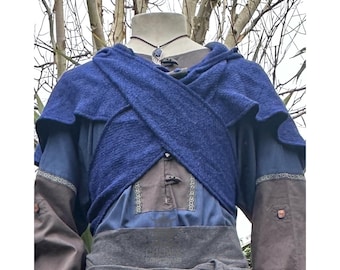 Medieval Scarf Hood - Blue Wool | Cowl, Gugel, Mantle | LARP, Assassin, Ranger, Rogue, Viking, Warrior, Fantasy Cosplay, Ren Faire
