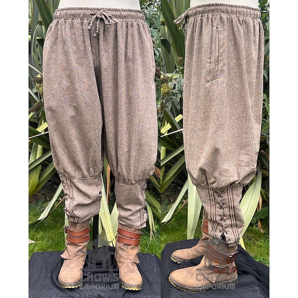 Medieval Viking LARP Pants, Brown Wool, Pirate, Baggy, Harem, Wide Leg Trousers, Fantasy, Festival, Cosplay, Renaissance Faire