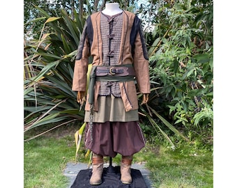 Druid of Middle Earth LARP Outfit 4, 4 Pieces, Ornate Jacket, Tunic, Pants & Sash for Cosplay, Renaissance Faire, Vikings, Medieval Costumes