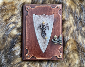 Leather Bound Journal with Metal Clasp and Reaper Shield - Brown A5 Note Book