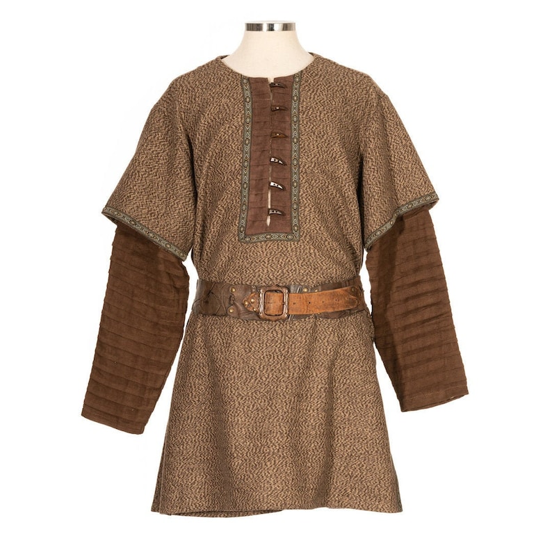 Cosplay Costume Woollen Tunic with Layered Suade Effect Sleeves Brown NEW DESIGN!- LARP