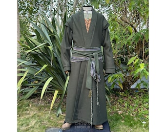 Medieval LARP Wizard Robe, Dark Green Wool Robe, Renaissance Faire Fantasy Costume, Cosplay, Mage, Druid, Warrior, Noble, Merchant, Sorcerer