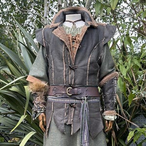 Medieval LARP Jerkin, Renaissance Faire Waistcoat, Green, Faux Leather, Fantasy Cosplay Costume, Ranger Armor, Viking, Warrior, Barbarian