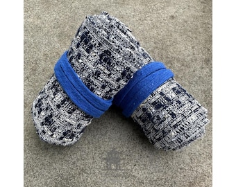 LARP Leg Wraps, Puttees, Blue and White Knitted Wool, Medieval Fantasy Costume for Viking, Saxon, Warrior, DND, Cosplay, Renaissance Faire