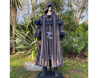 Arcane Warrior LARP Outfit - 4 pieces; Cloak, Blue & Grey - Tunic, Hood and Sash