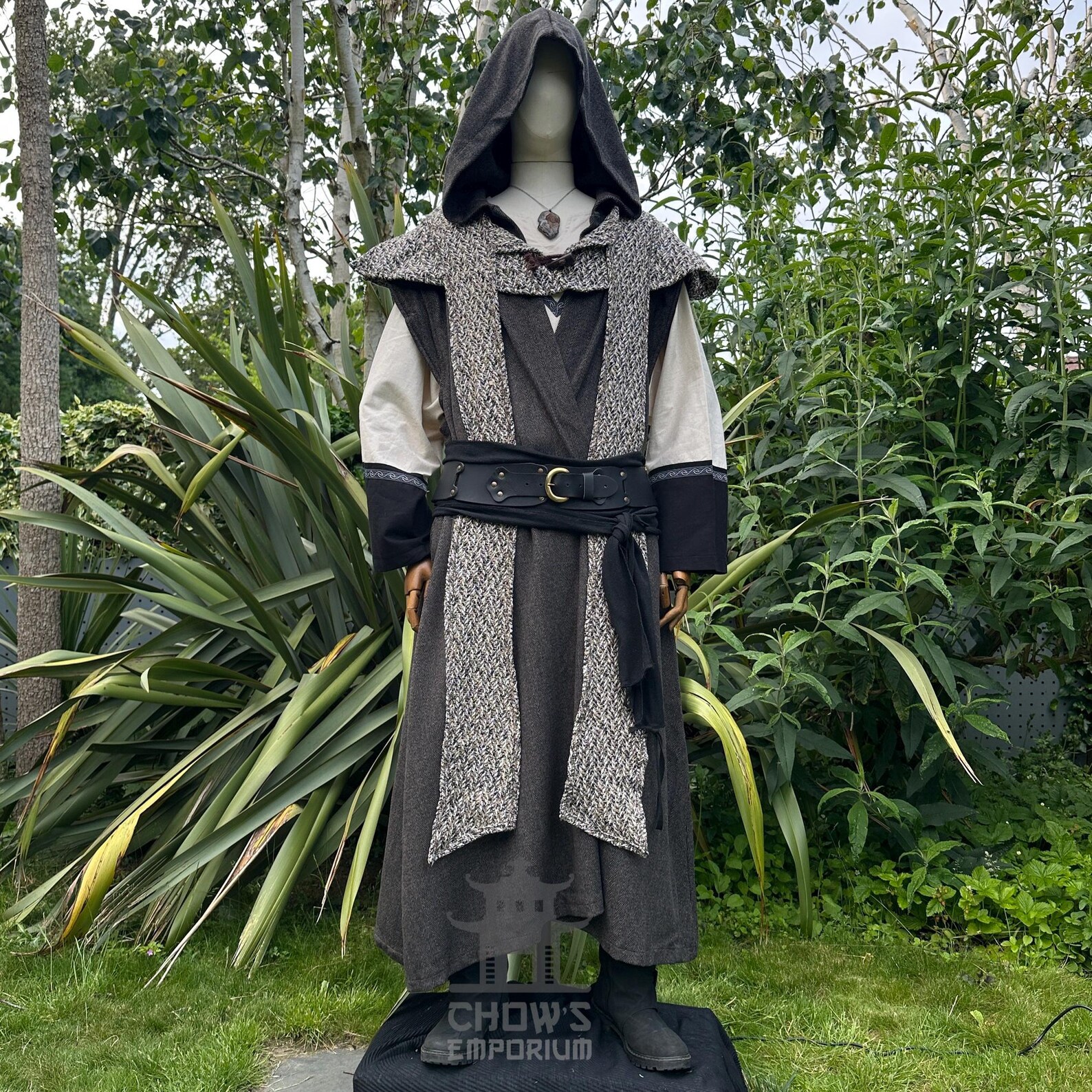 LARP Robe With Hood, Brown Herringbone Wool, Renaissance Faire Hooded ...