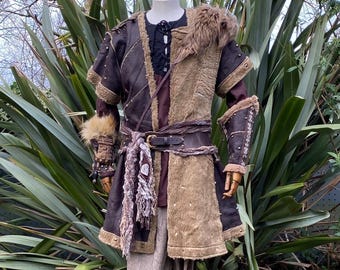 Brown Leather Armor Tunic, Studded Faux Leather Viking Warrior Shirt, LARP Ranger Barbarian Costume, Ren Faire Fantasy Cosplay, One Size