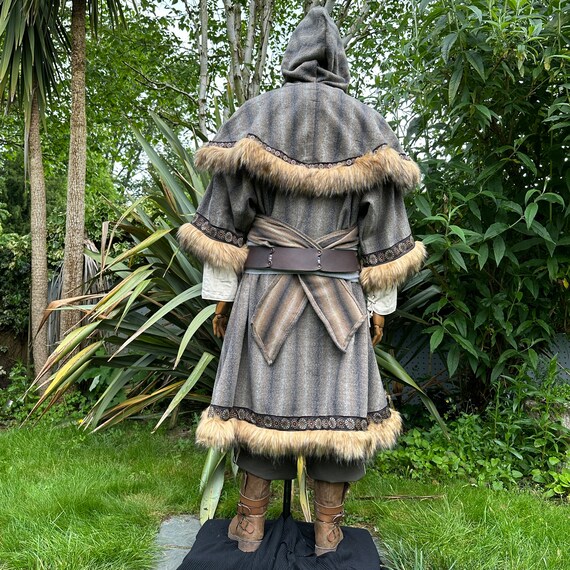 Medieval LARP Fur Trim Tunic, Brown & Grey, Viking, Festival