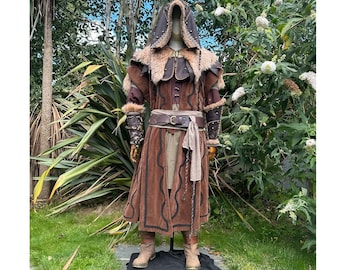 Dwarf Warrior LARP Outfit - 7 Pieces; Waistcoat, Tunic, Hood, Vambraces, Pants, Belt, Sash