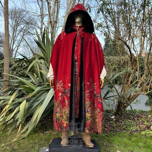 Crimson Noble Fur Lined Cloak | Red Cape For LARP, Forest Ranger, Rogue, Wizard, Medieval, Viking, Warrior, Assassin, Fantasy, Ren Faire