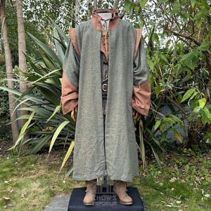 Medieval Robe High Collar - Green & Brown | For LARP, Ranger, Rogue, Wizard, Medieval, Viking, Warrior, Knight, Assassin, Fantasy, Ren Faire