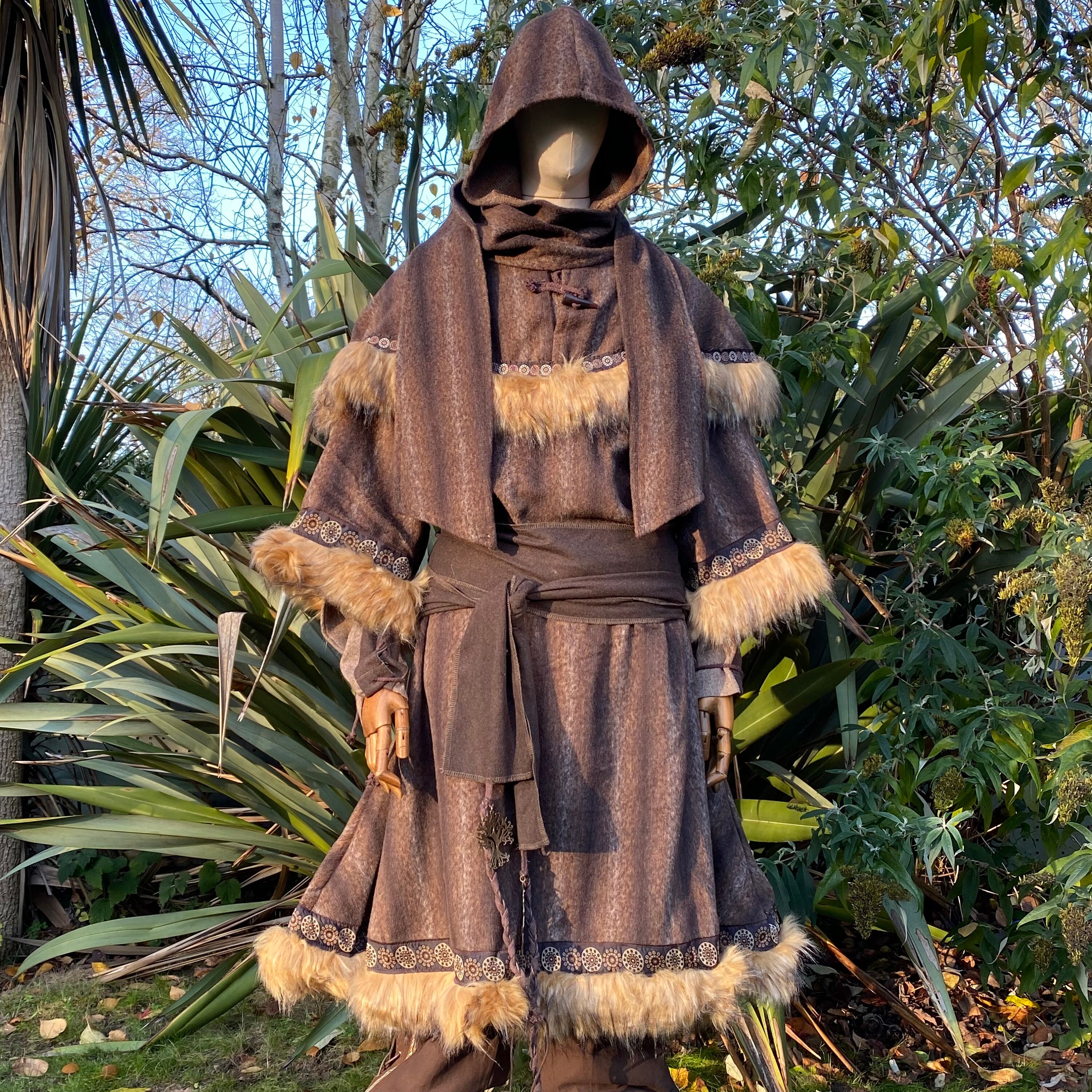 Medieval LARP Fur Trim Tunic, Brown, Viking, Ranger, Hunter