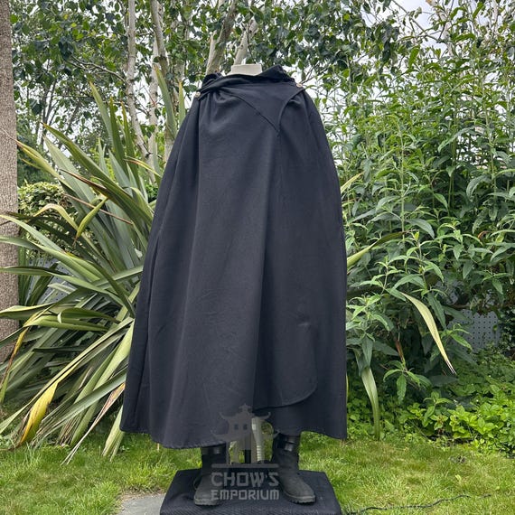 LARPフード付きマント、ブラックウールマント、ルネッサンスフェア