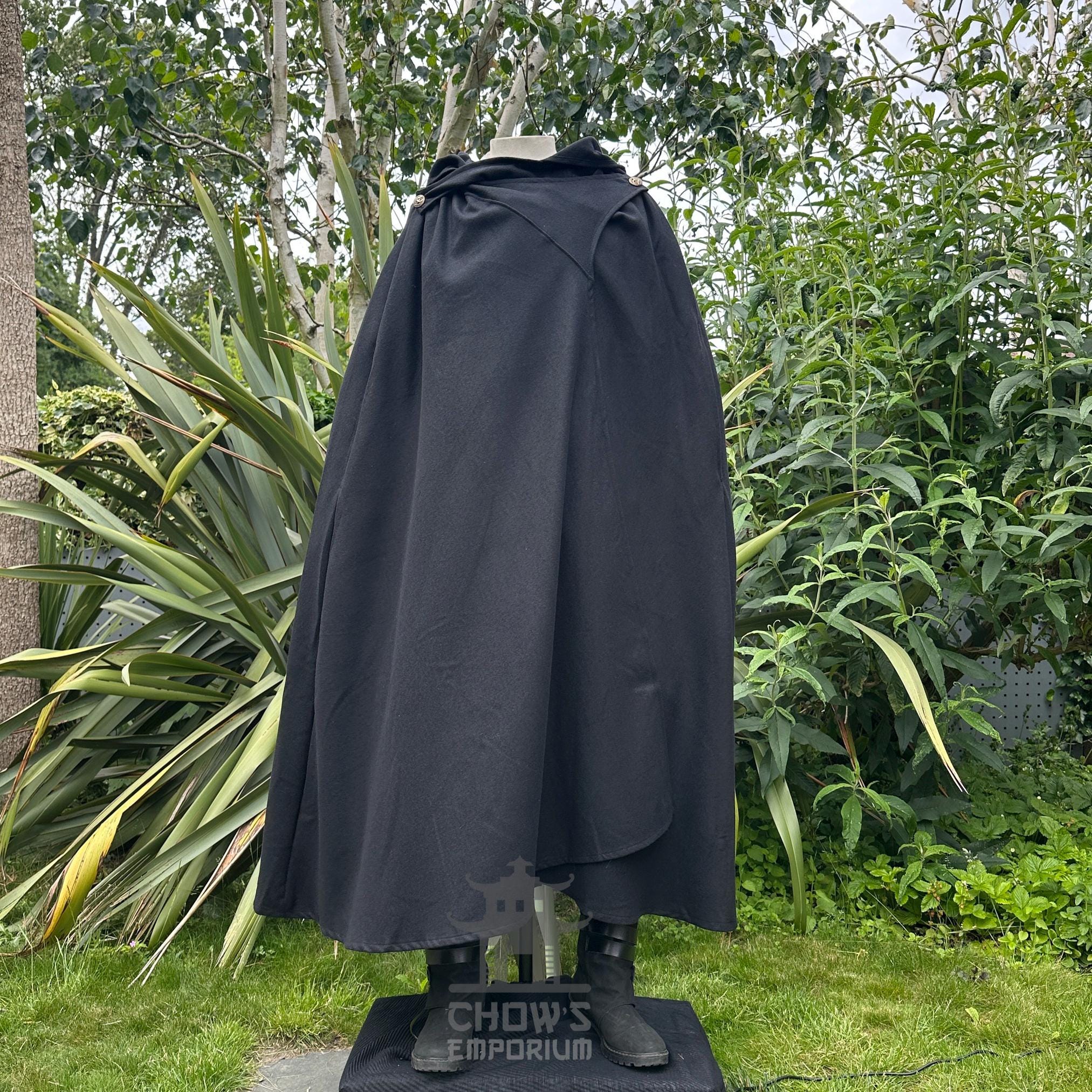 LARPフード付きマント、ブラックウールマント、ルネッサンスフェア