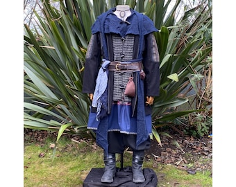 Ocean Druid LARP Outfit - 5 Pieces; Ornate Jacket, Tunic, Pants, Hood, Sash